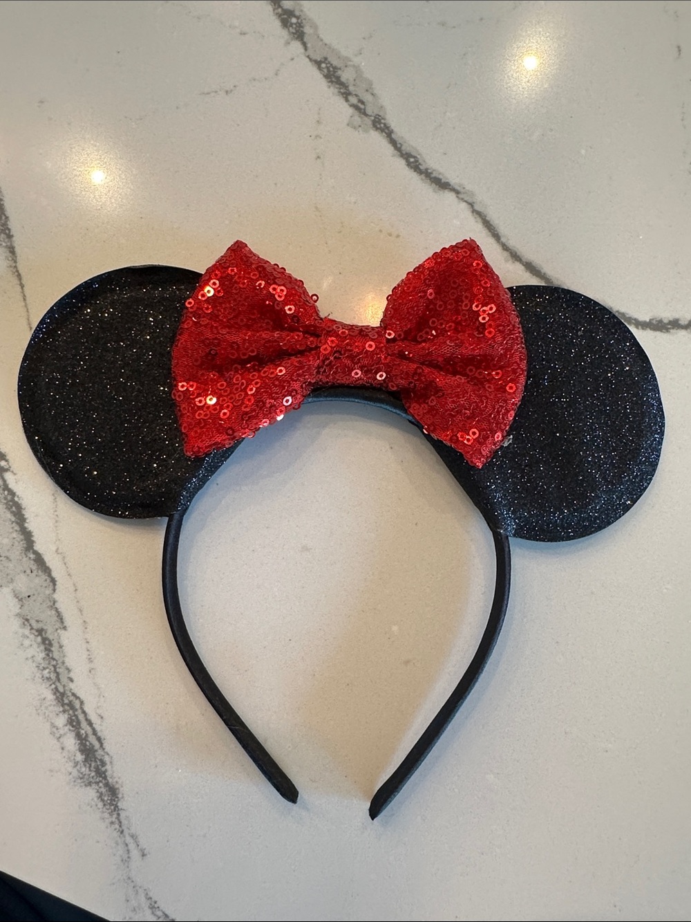 Kids Glitter Mouse Ear Headband with Red Sequin Bow